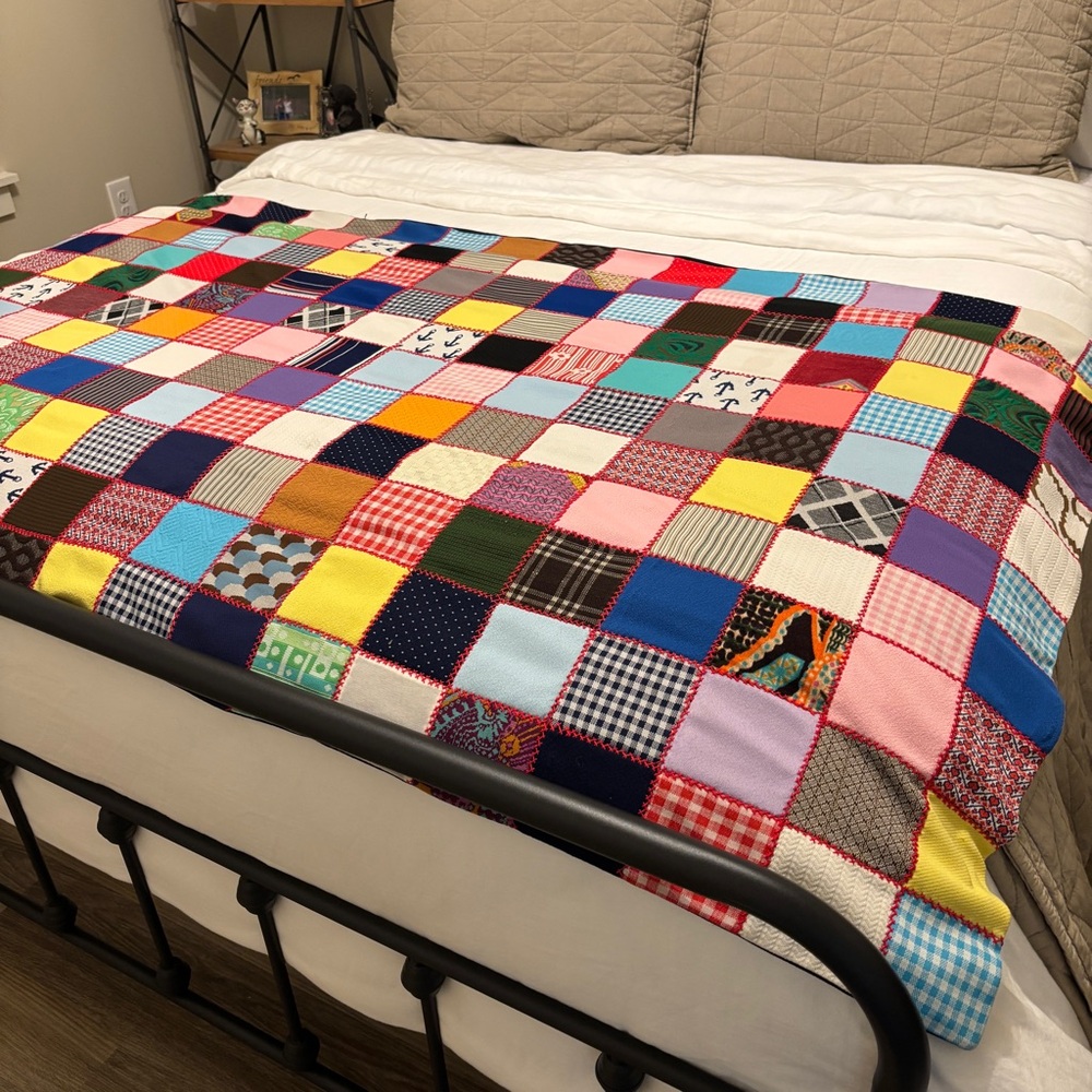 VTG handmade patchwork quilt throw lap blanket cover 36X62” farmhouse hippie 70s